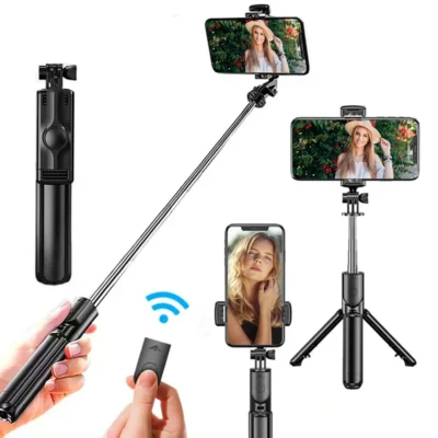 Wireless Selfie Stick Tripod Stand with Bluetooth Remote Extendable Tripod for iPhone Samsung Mobile Phone Video Live Streaming